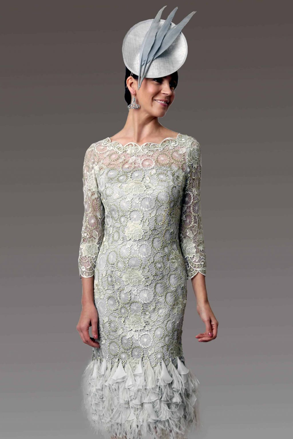 Short fitted dress with feather detail: 6984-7990