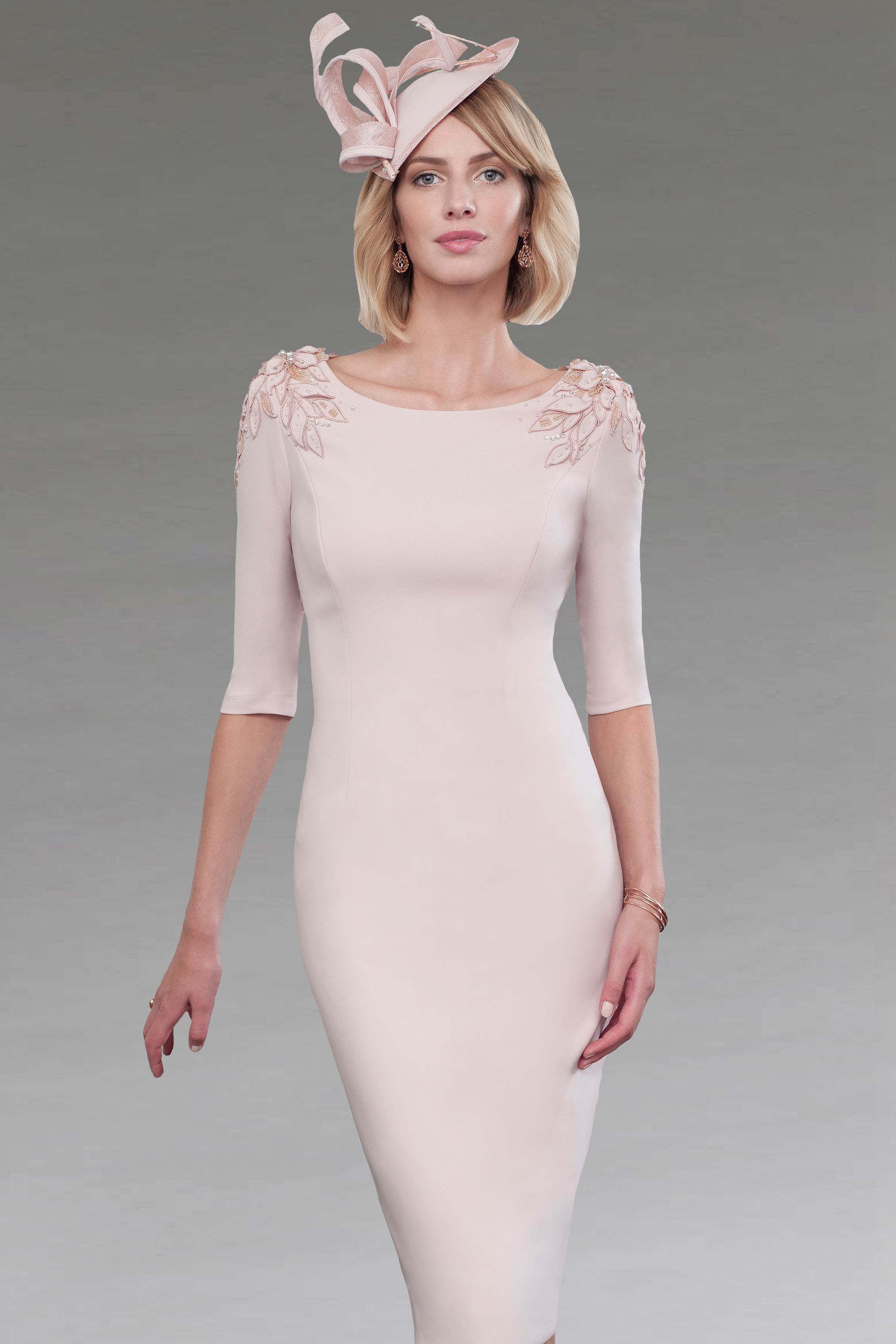 Short fitted dress with sleeves. 73413B - Catherines of Partick