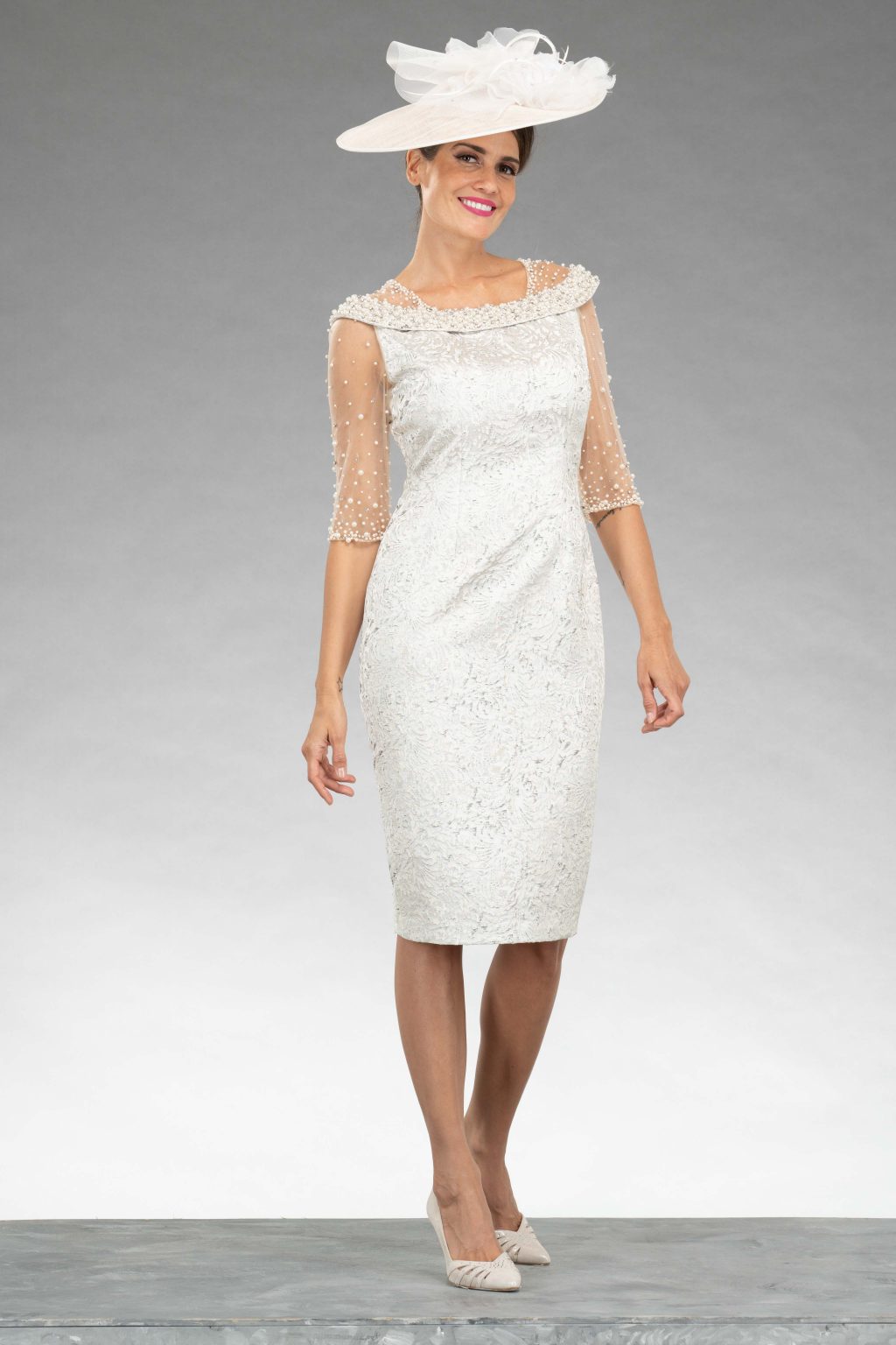 Short fitted dress with pearl details. 73160 - Image 2