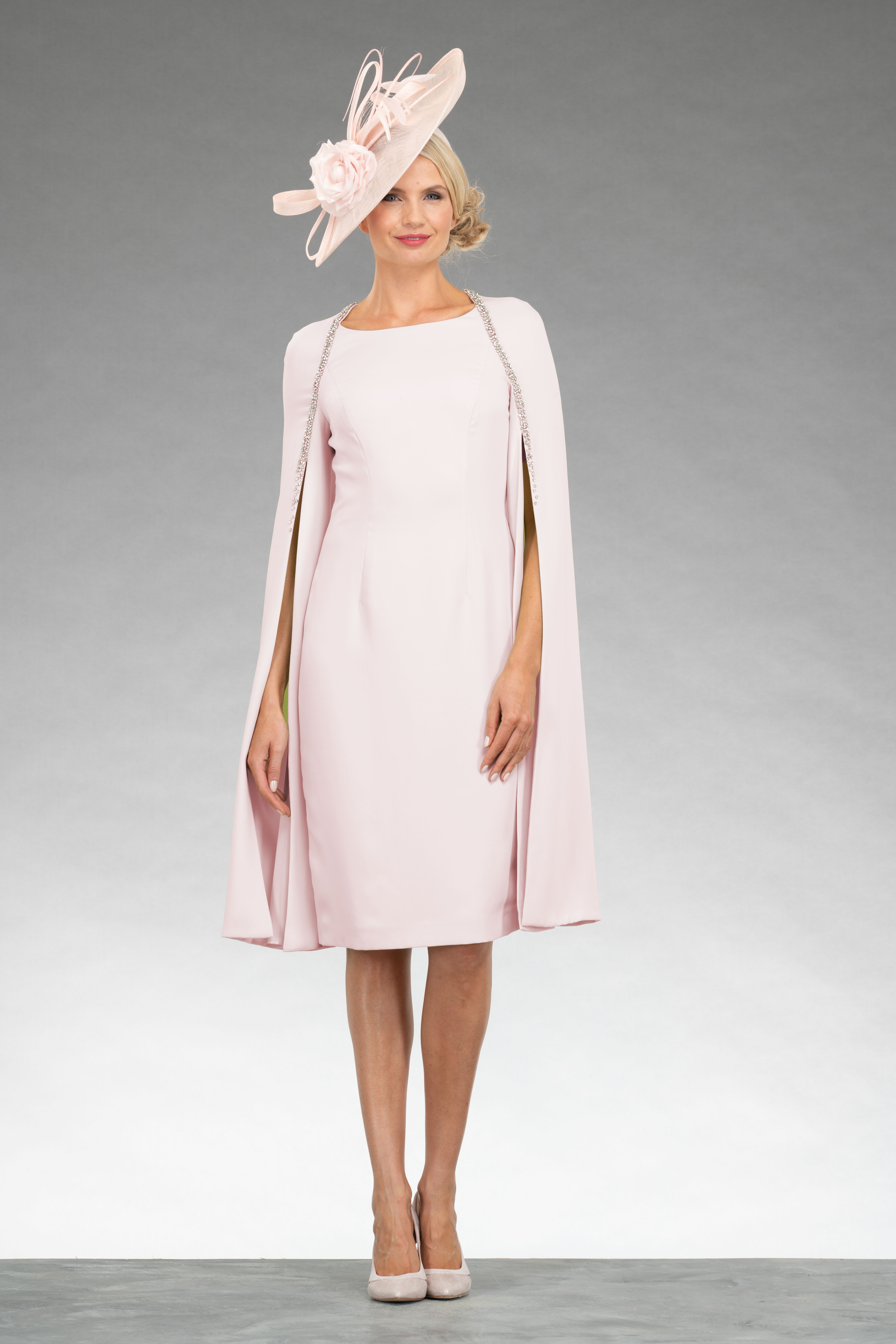 Short fitted dress with cape. 73126 Catherines of Partick