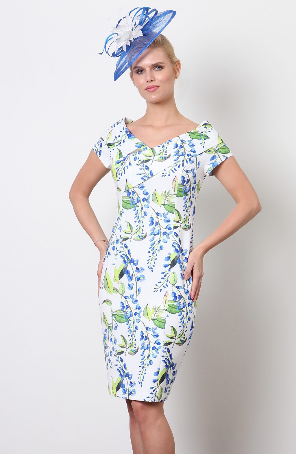 Short fitted dress with floral print. 2869 sizes 12, 16 - Catherines of ...