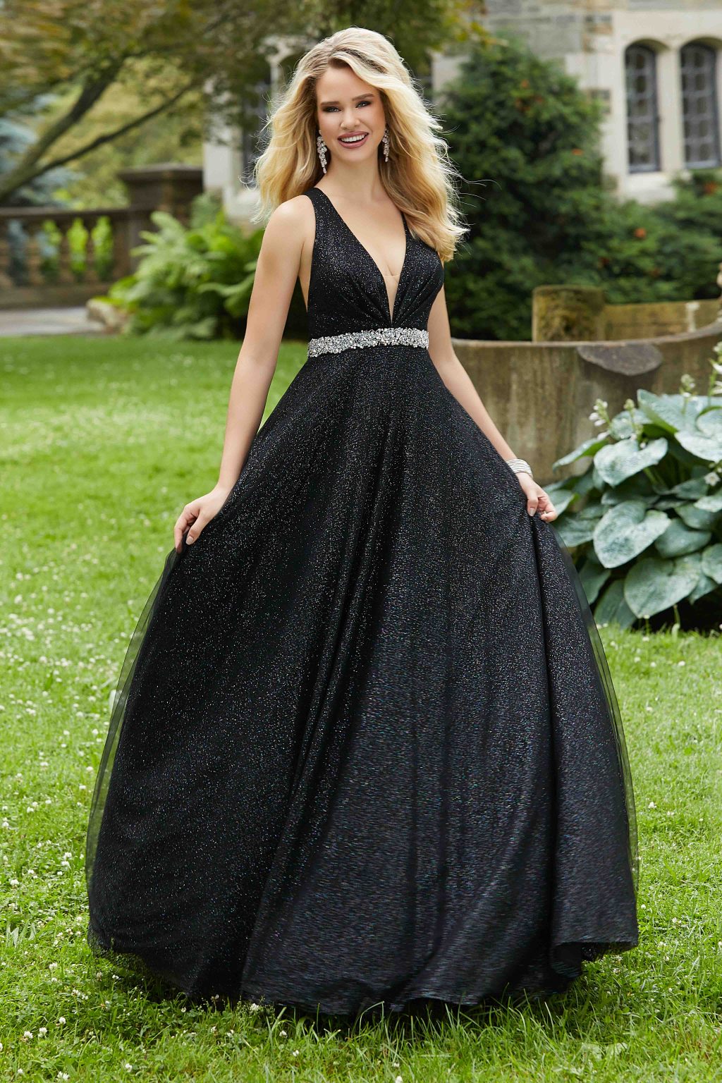 Full length dress with jewelled waistband. 54902 - Catherines of Partick