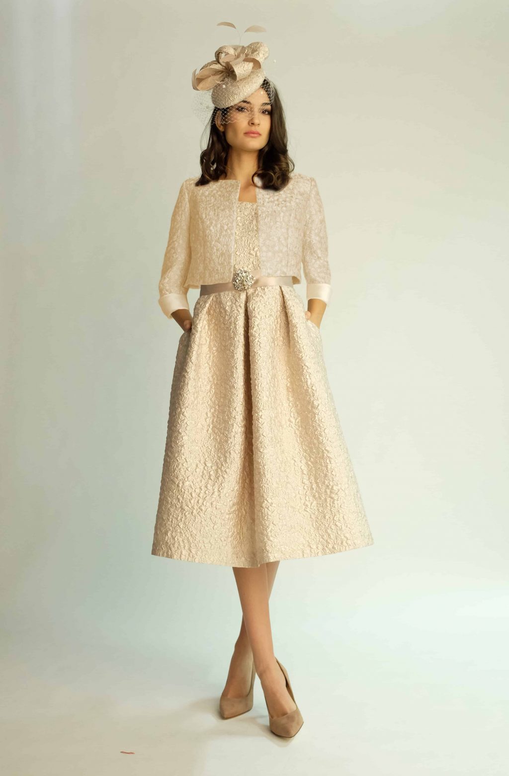 Knee length full skirted dress with matching jacket. 3535-3533 ...
