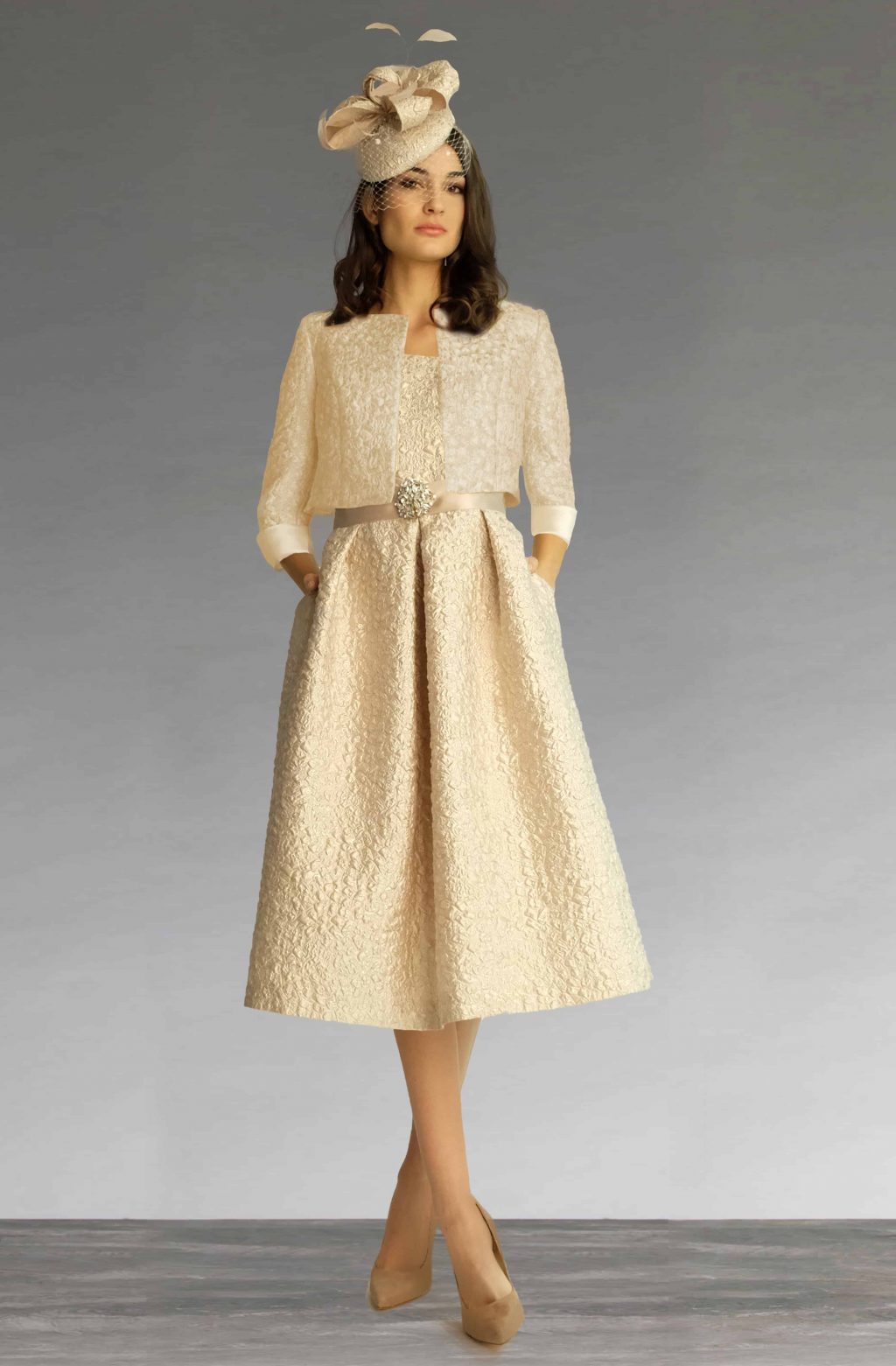 Knee length full skirted dress with matching jacket.  3535-3533 - Image 5