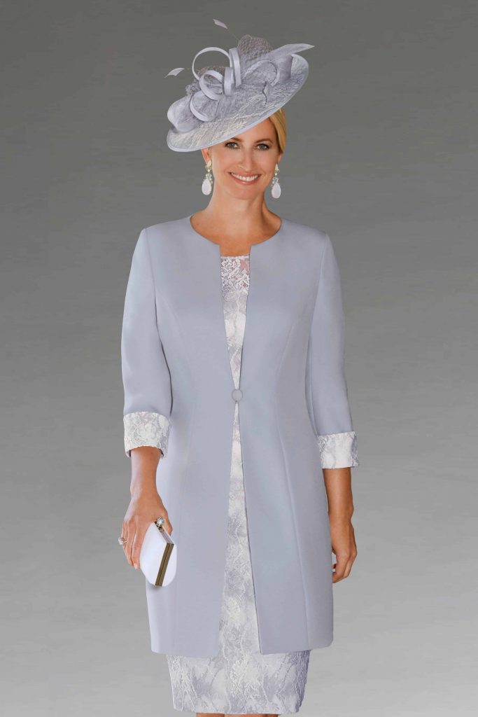 Short fitted lace dress with matching coat. 29070 - Catherines of Partick