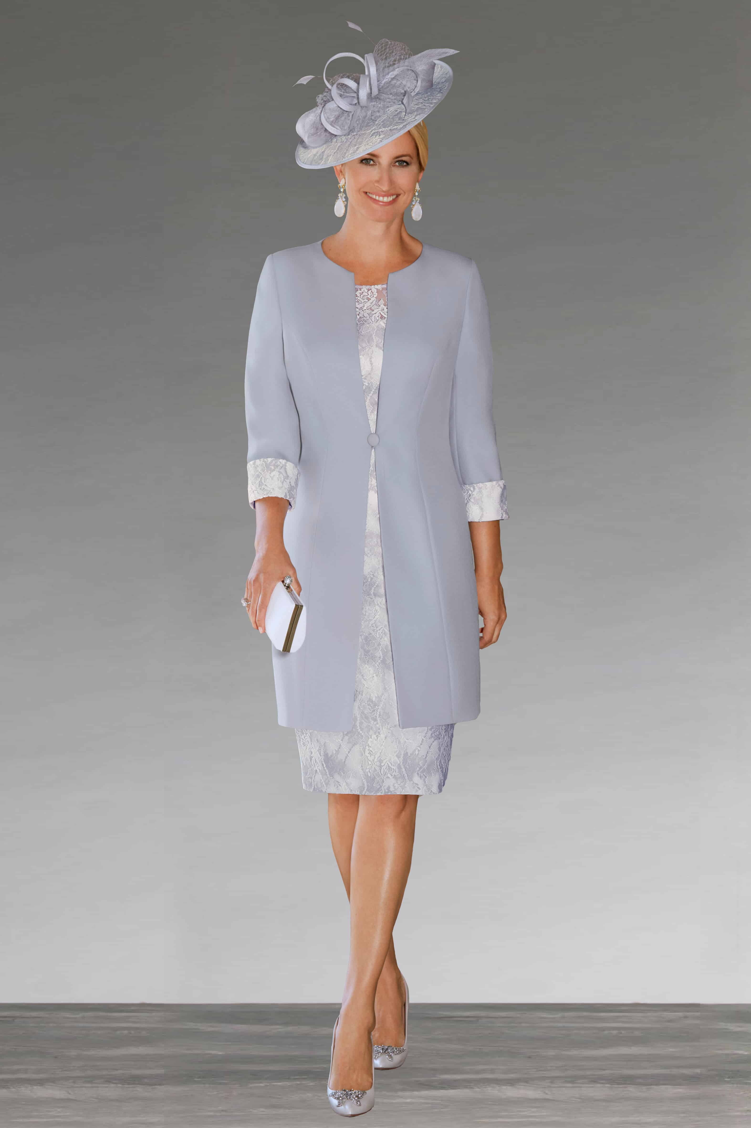 Short fitted lace dress with matching coat. 29070 - Catherines of Partick