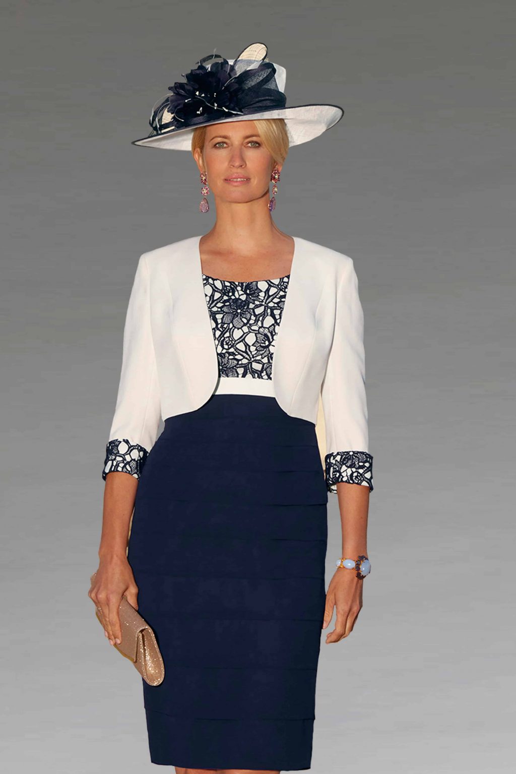 Short fitted dress with sleeves & matching jacket.  29063