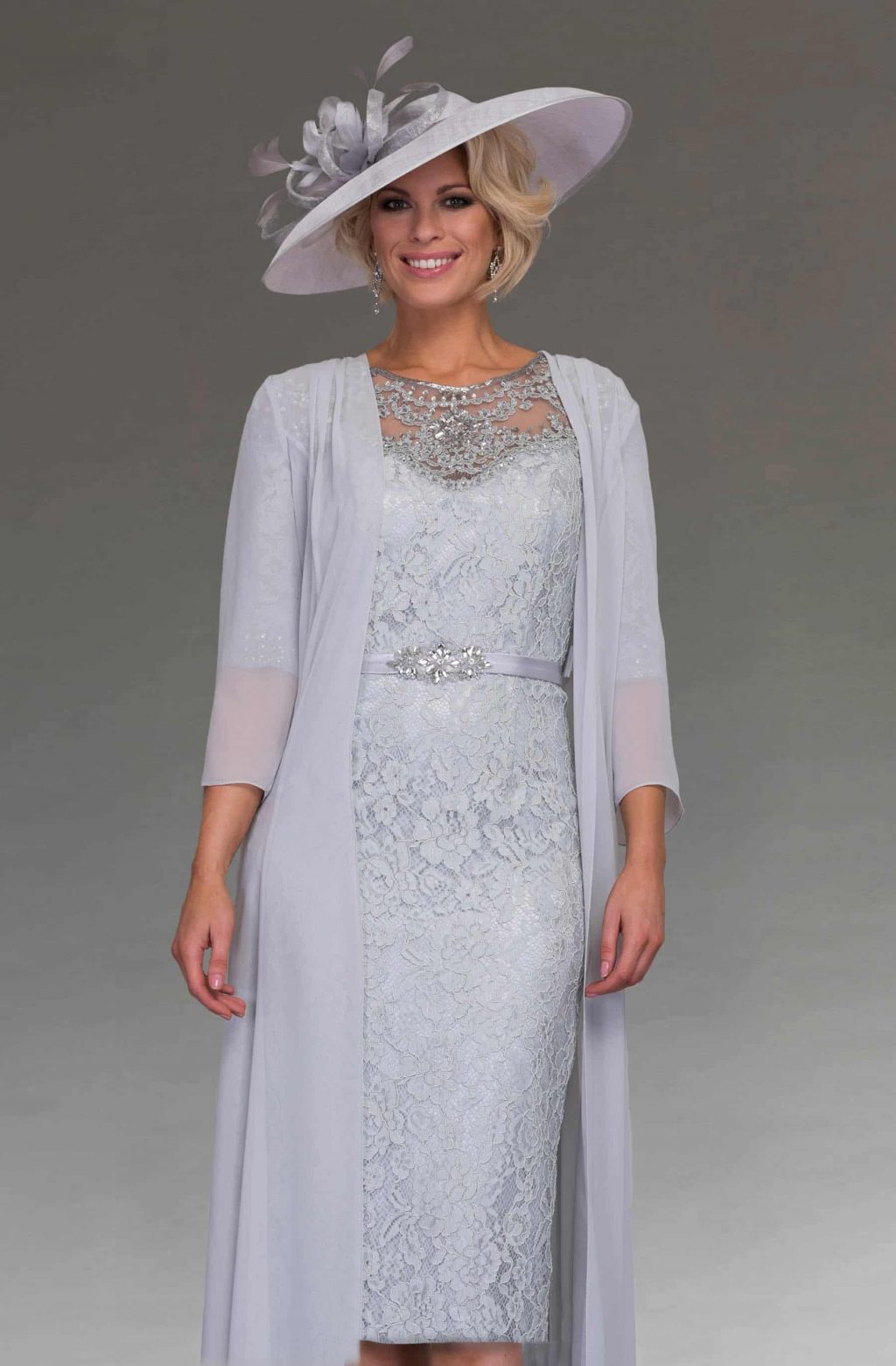 Short fitted lace dress with chiffon coat.  991216 size 22