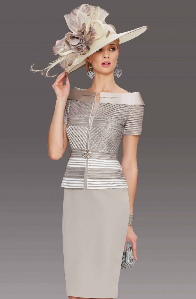 Short fitted dress with boat style neckline. 008755 - Catherines of Partick