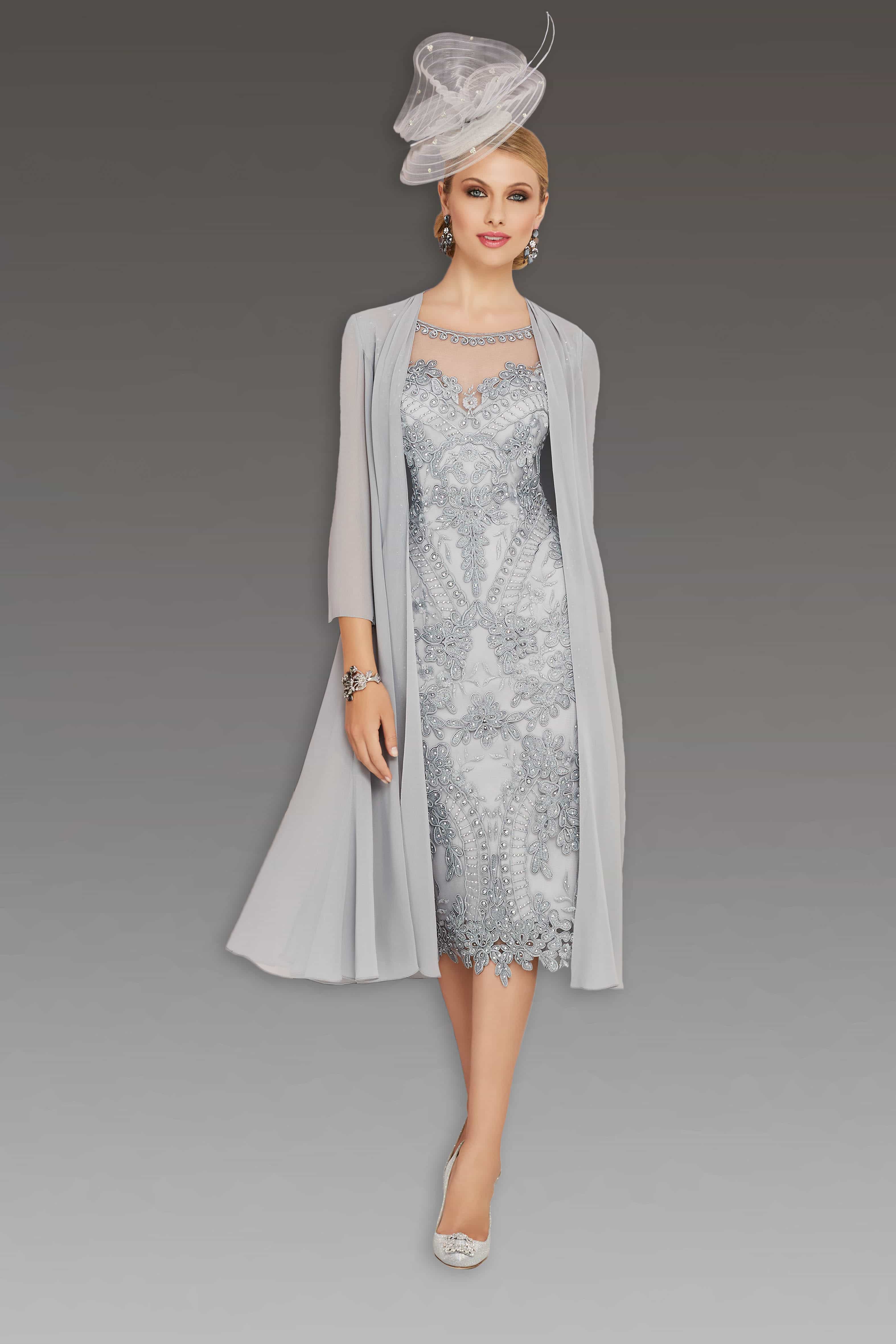 Short lace dress with matching chiffon coat. 008667 - Catherines of Partick