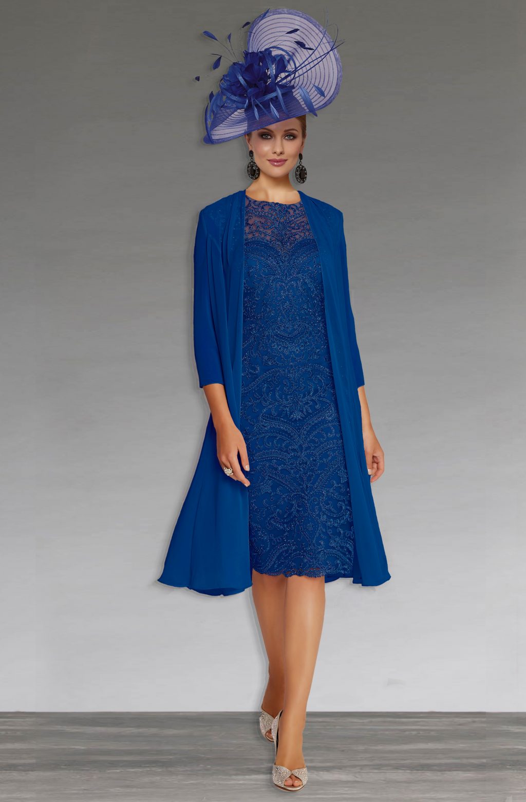 Short fitted beaded dress with coat. (991828) - Catherines of Partick