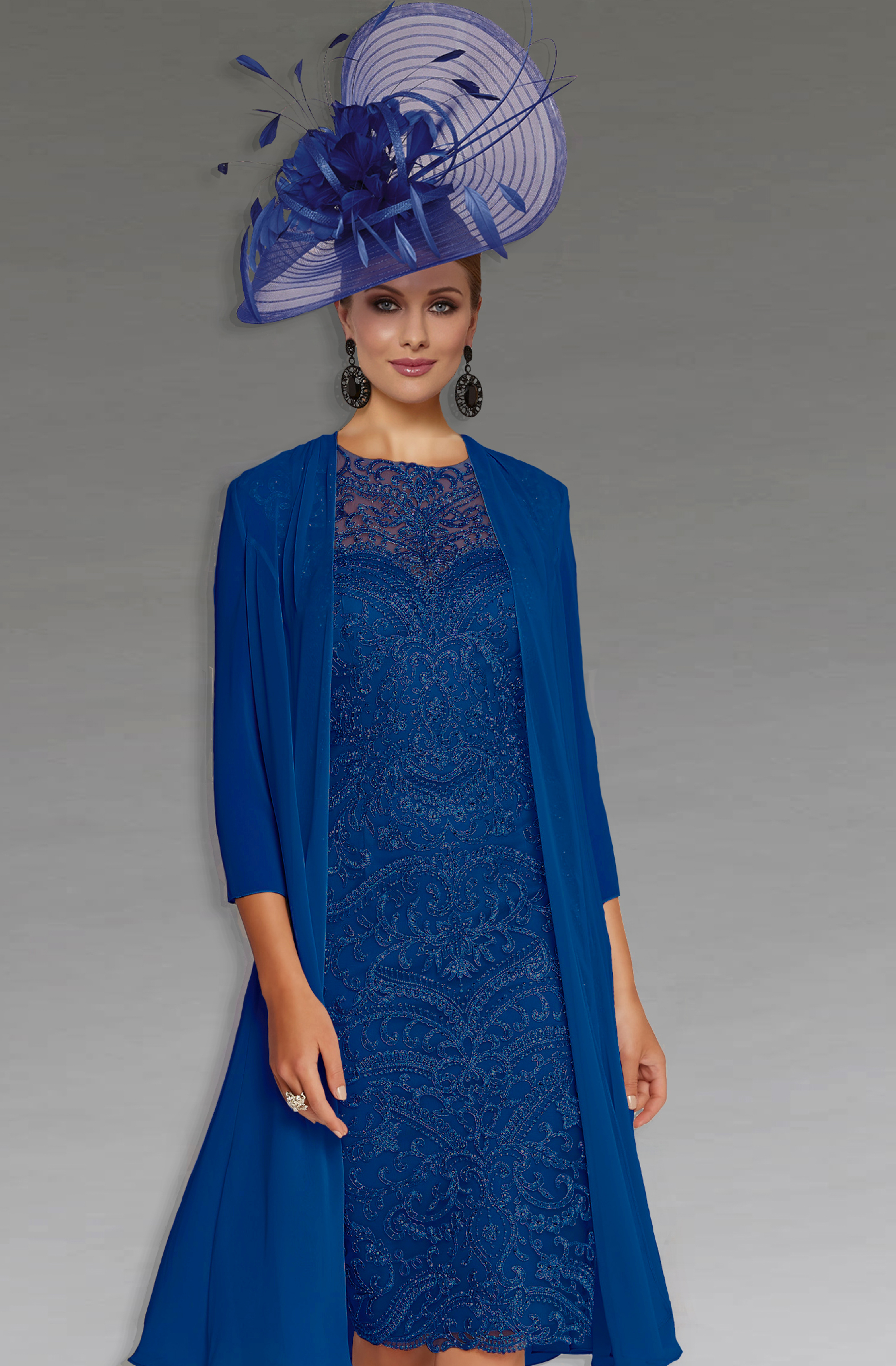 Short fitted beaded dress with coat. 008565 - Catherines of Partick