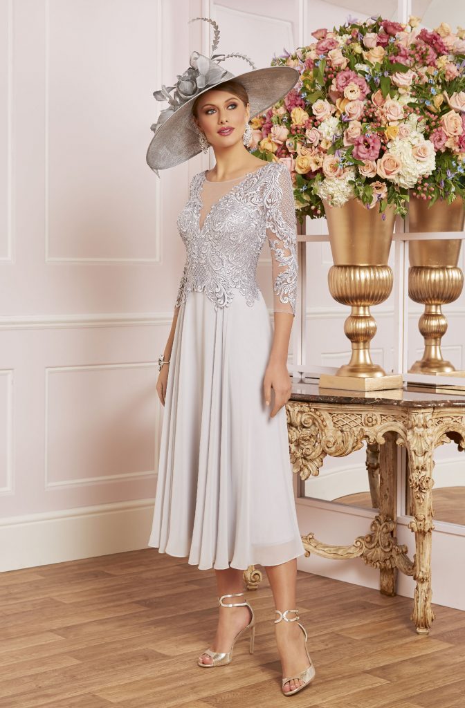 Mid length dress with lace bodice. 008512 - Catherines of Partick