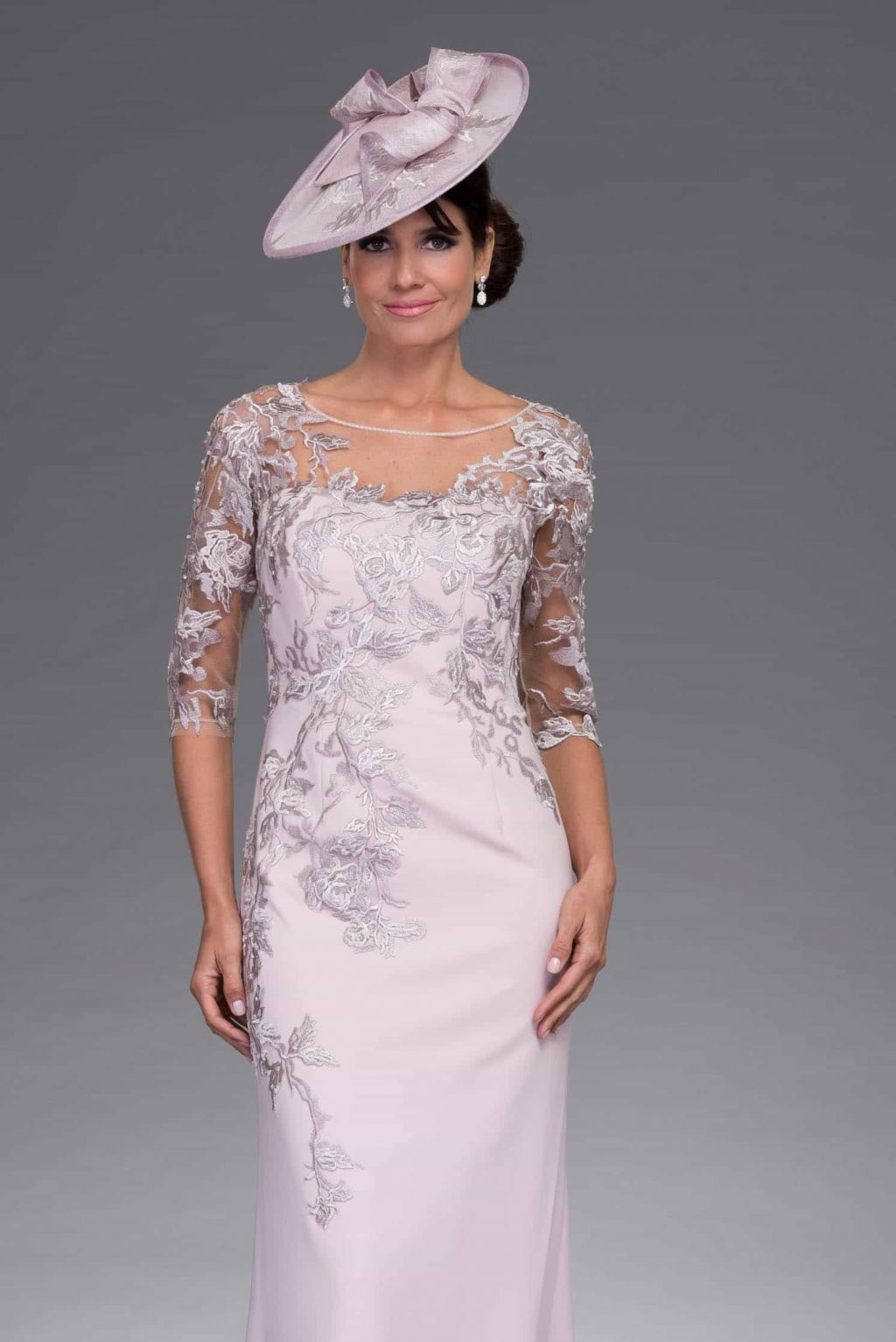 Full length lace dress with sleeves: 73637B - Catherines of Partick