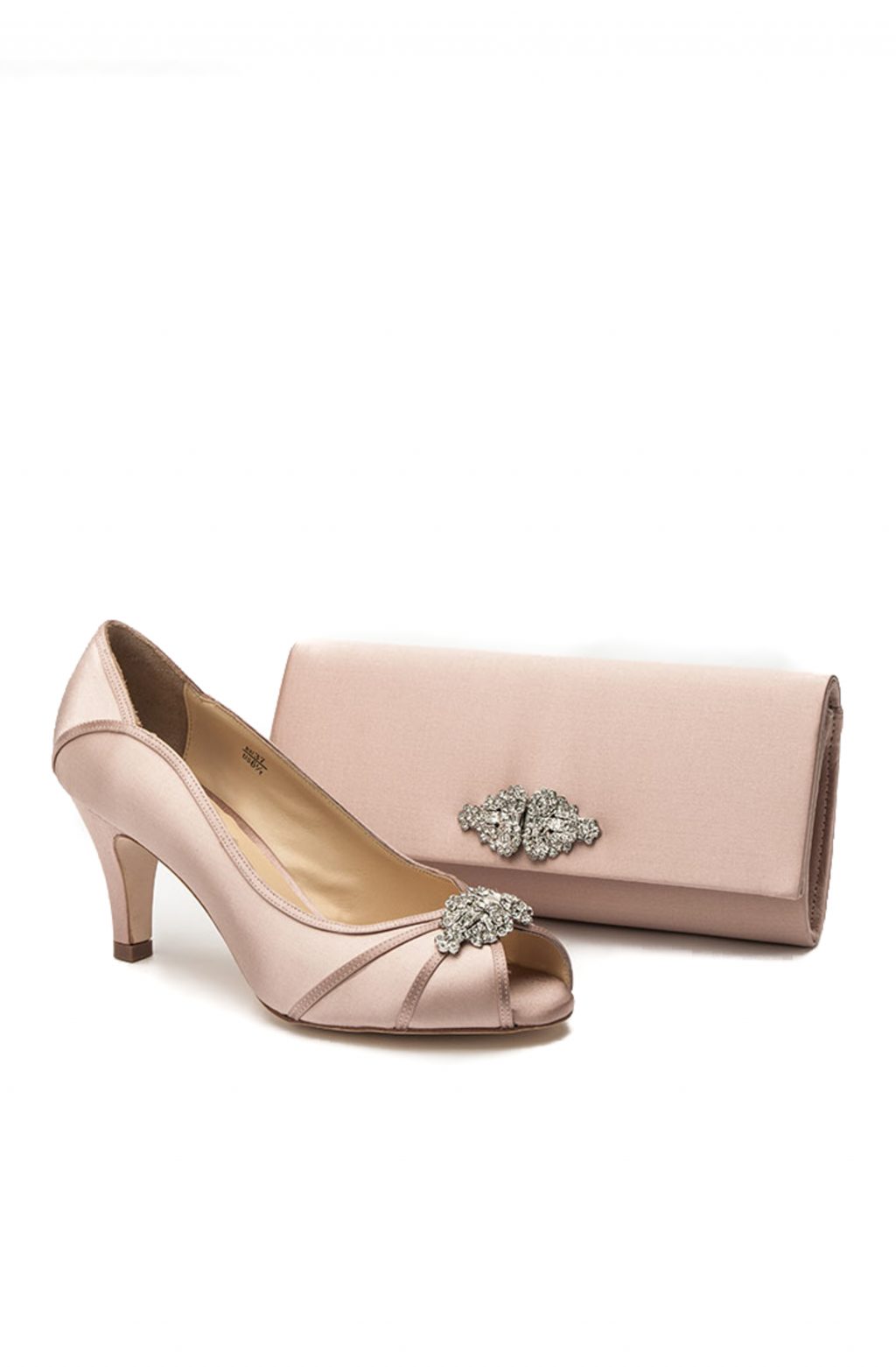 Pink satin peep toe shoe with diamante detail and matching bag BA16C size 8 £149 Now £75 Bag £89 - £49