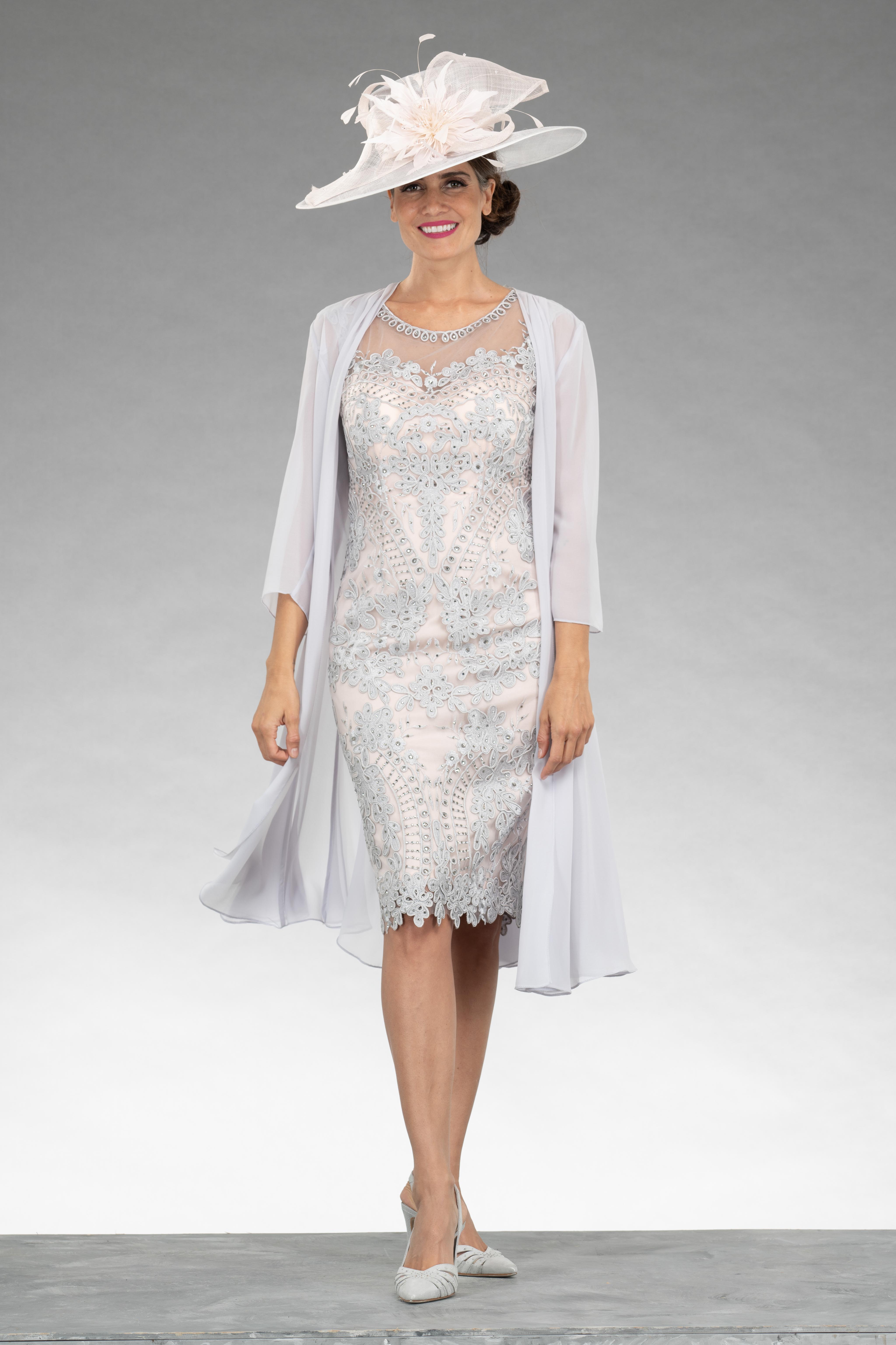 Short lace dress with matching chiffon coat. 008667 - Catherines of Partick