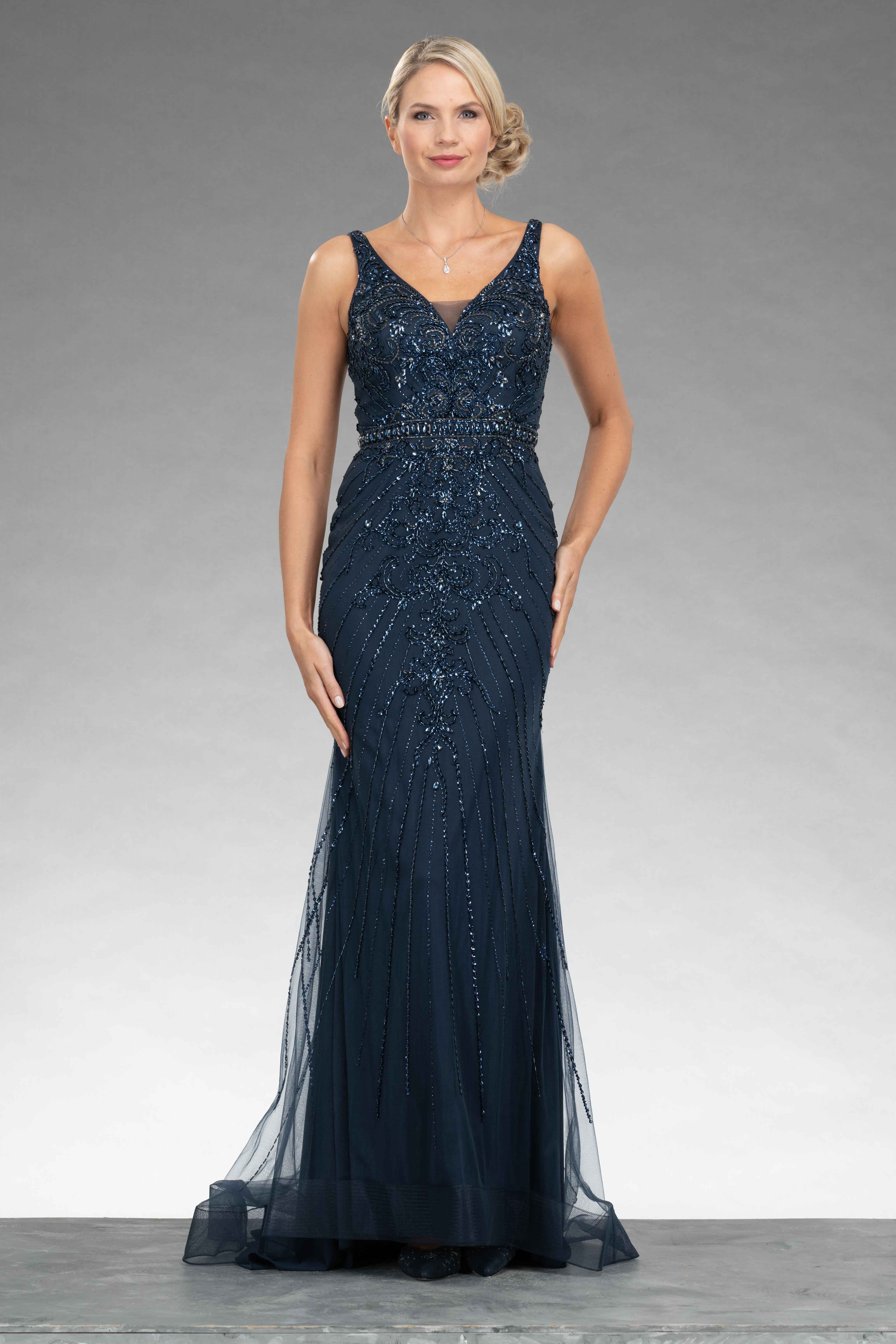 Full length dress with illusion neckline. AF80584 - Catherines of Partick