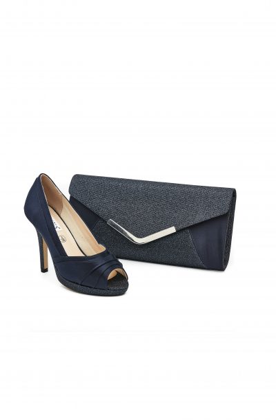 navy shoes and matching clutch bag