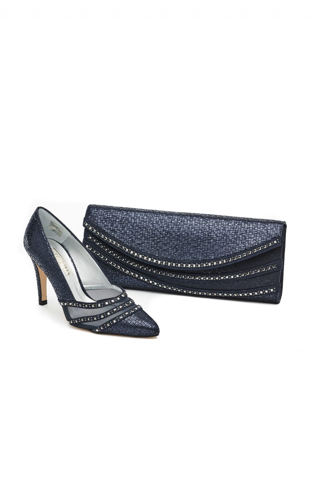Mid heel shoe with matching clutch bag.  GS18H