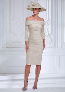 Short fitted off the shoulder dress with IR1375