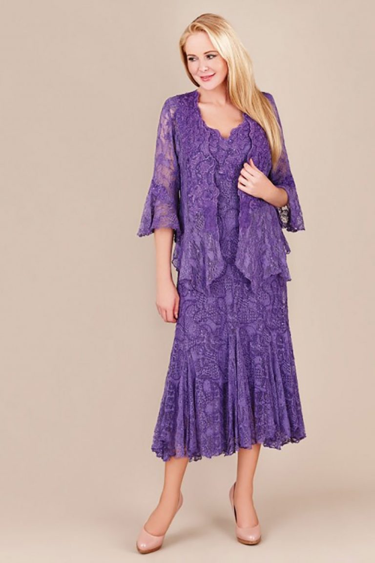 Ann Balon mid-length lace dress with matching jacket Azalea ...