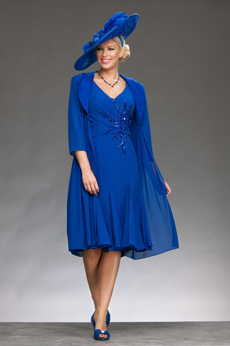 Chiffon dress with bead detail and matching length coat 008974 ...