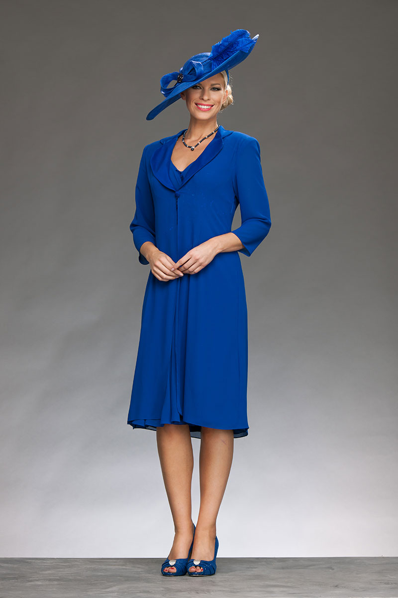 Chiffon dress with bead detail and matching length coat 008974 ...