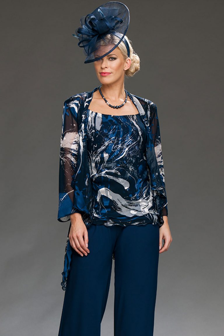 Chiffon trouser suit with top and jacket 754/753/Trs - Catherines of
