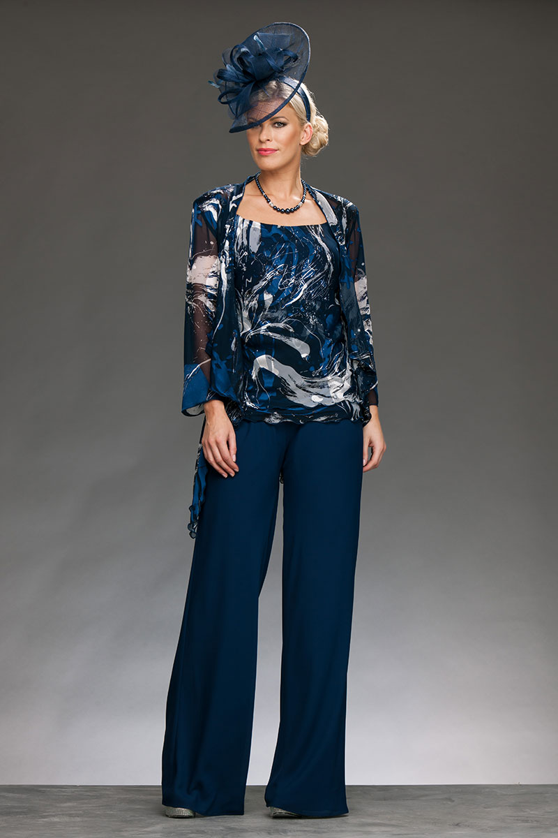 Chiffon trouser suit with top and jacket 245246Trs - Catherines of