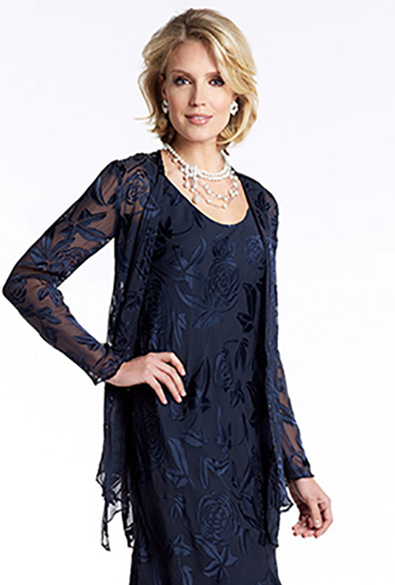 Navy tiered floaty dress and jacket 78486 - Catherines of Partick
