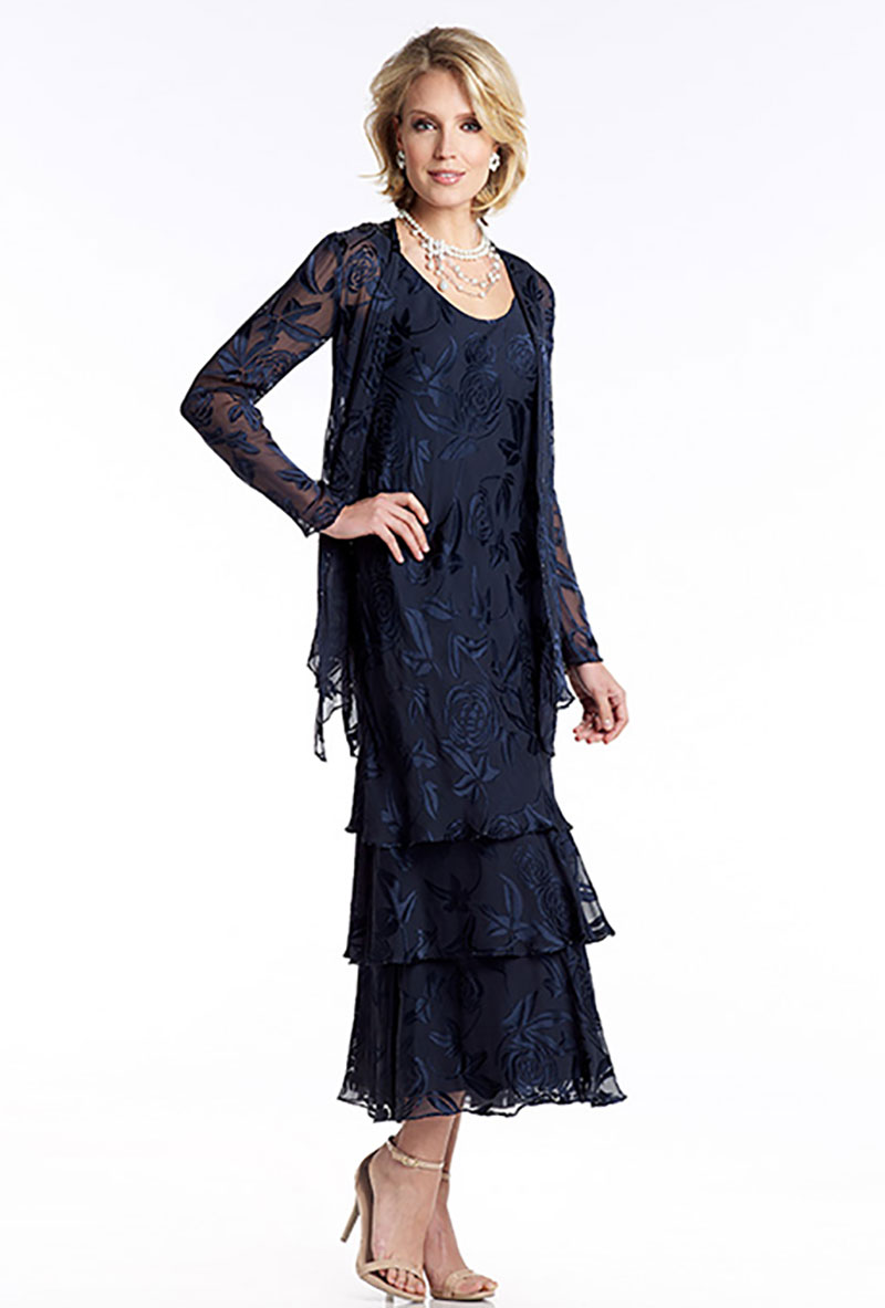 Navy tiered floaty dress and jacket 78486 - Catherines of Partick