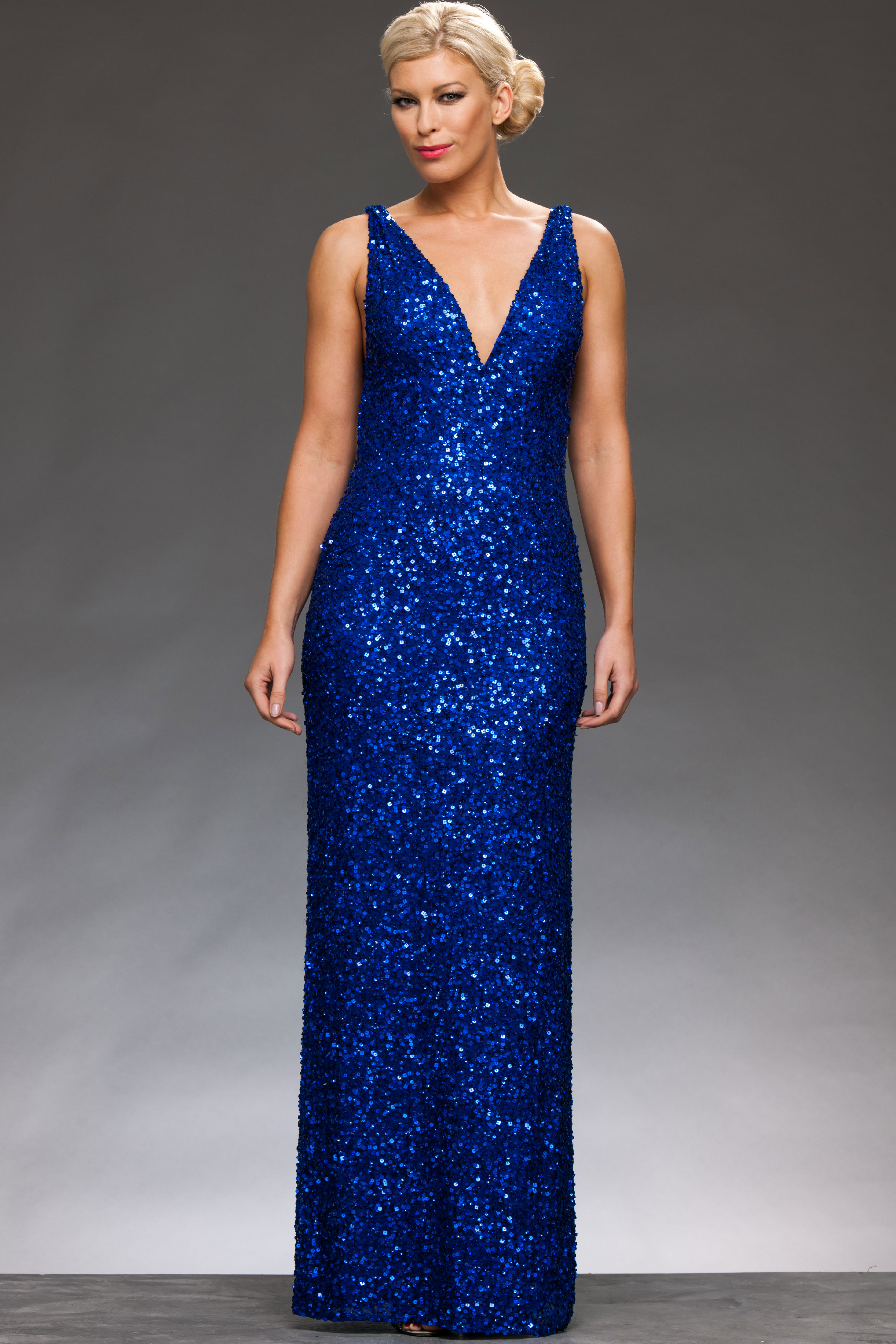 sequin v neck gown