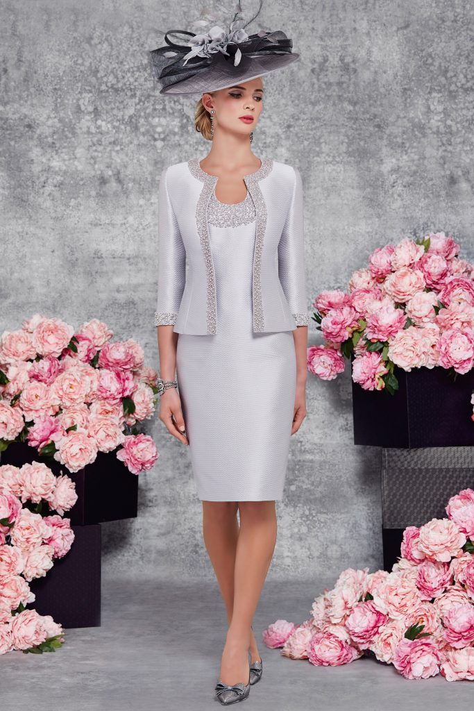 Short fitted dress with pearl detailing and waist length jacket 008848 ...