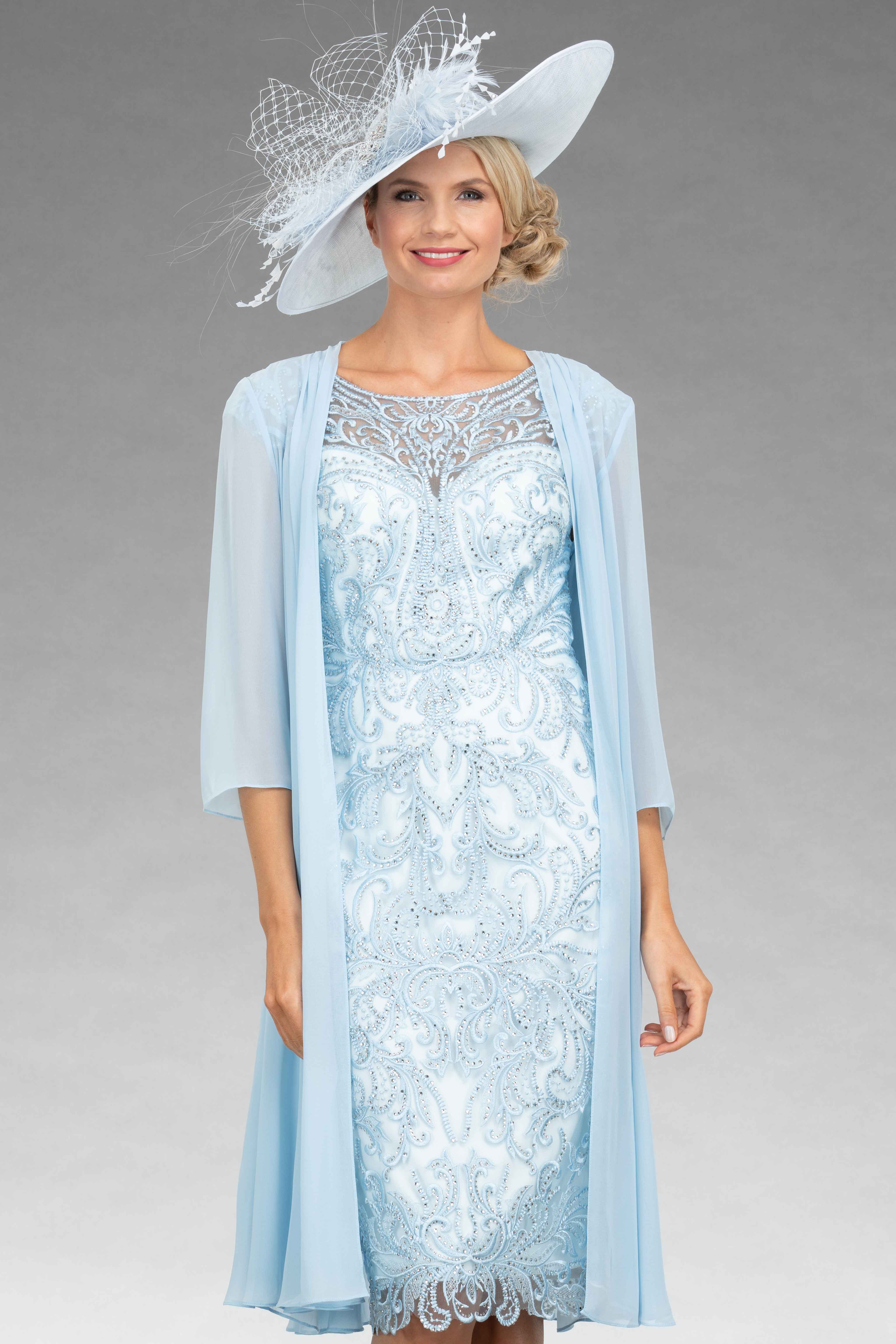 Short fitted beaded dress with coat. (991828) - Catherines of Partick