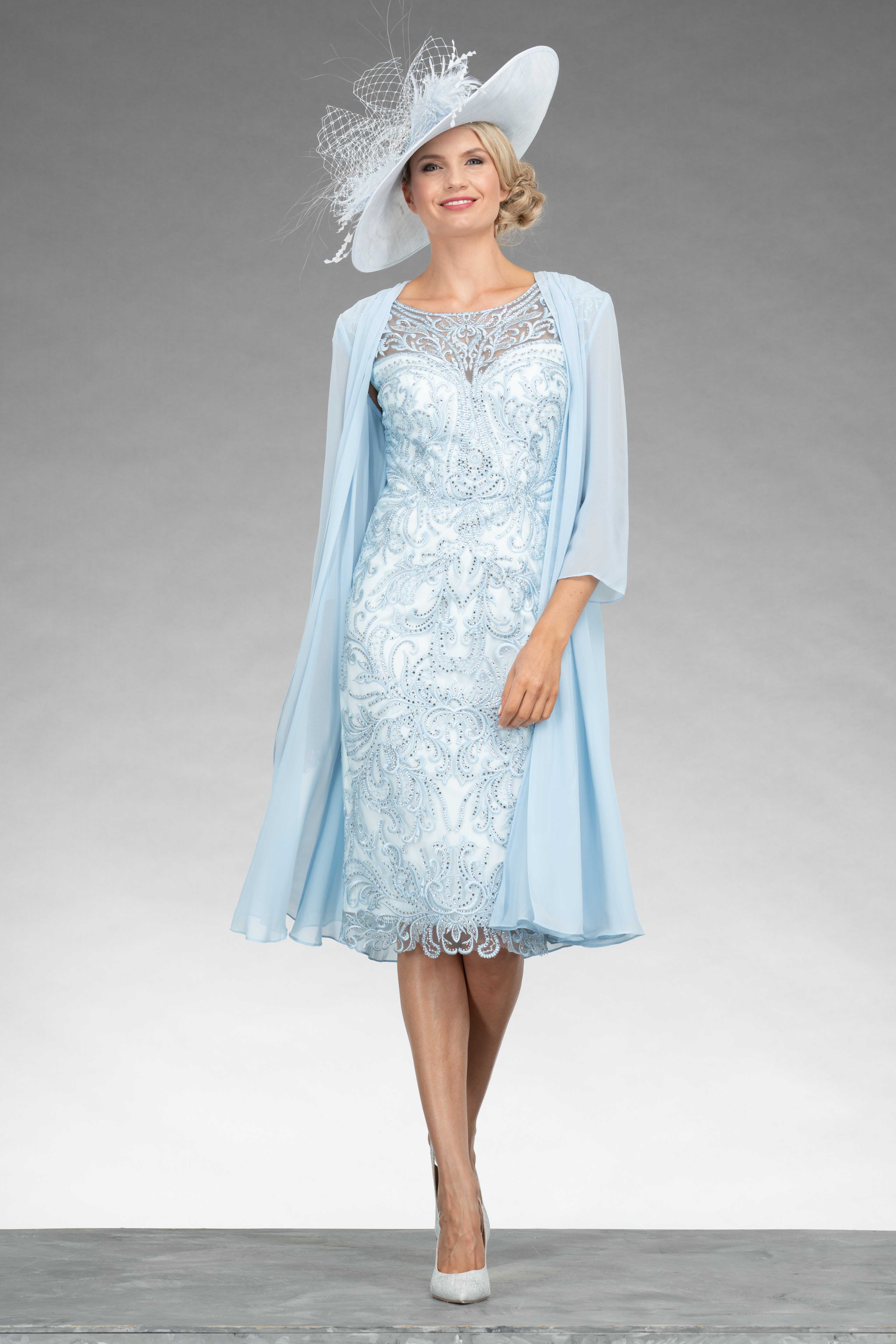 Short fitted dress with chiffon coat. (991828) - Catherines of Partick
