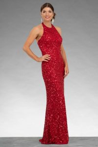 Full length sequin dress with halterneck. 672 - Catherines of Partick