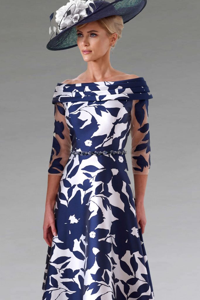 Short Fit and Flare Dress with Sleeves and Feather Cuffs. 2G8E3 -  Catherines of Partick