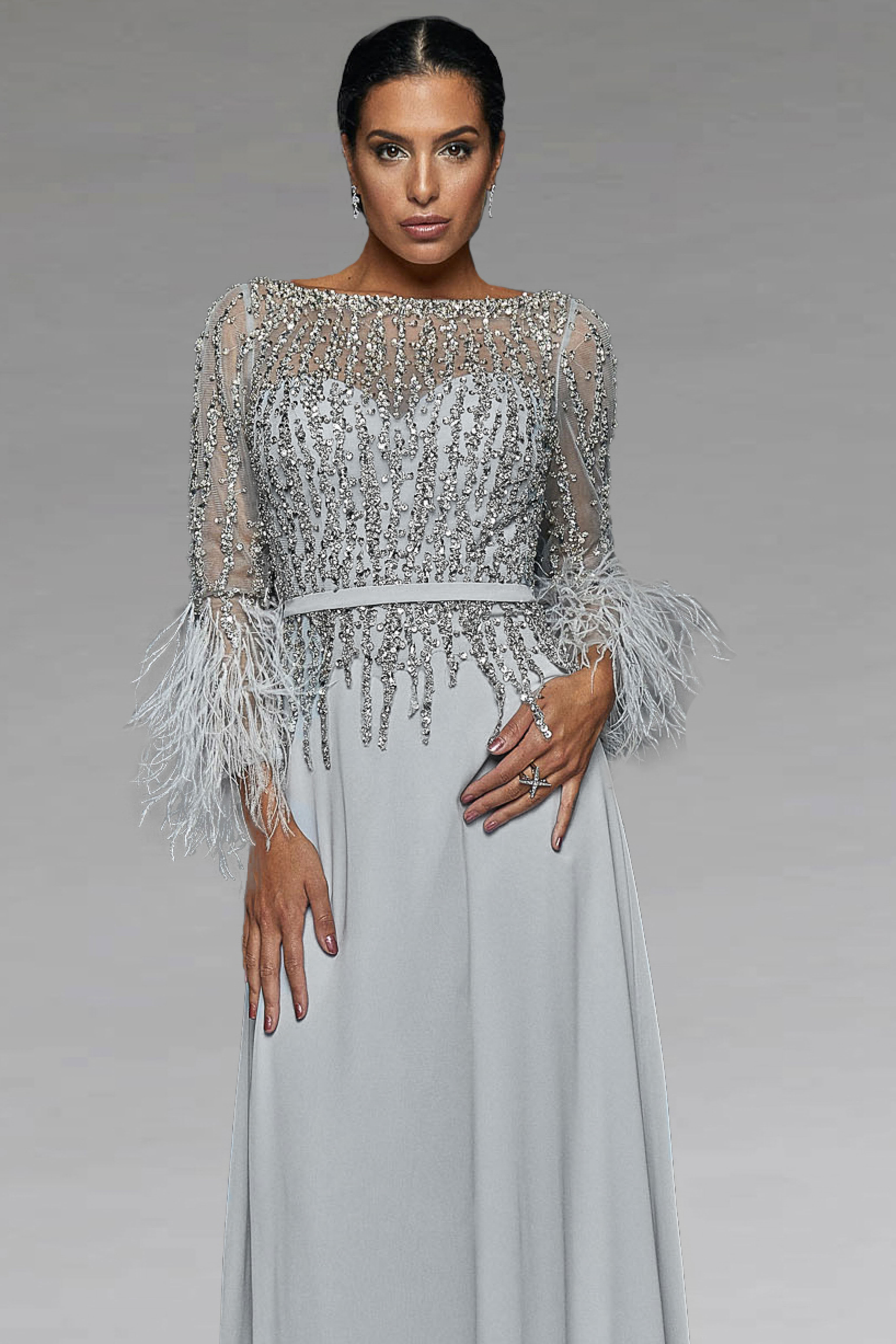 Long sleeve fringe pageant dress | 2111GL5037 Terani