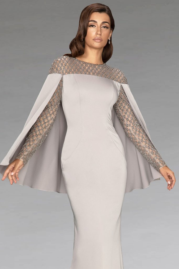 Full Length Dress With Caped Sleeves. Drape 24 Long - Catherines of Partick