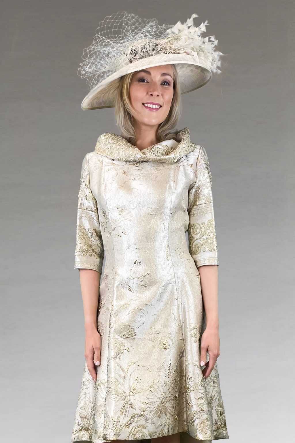 Dipped hem dress with sleeves.  17128