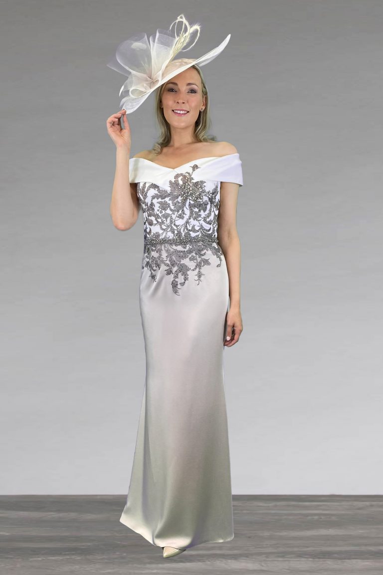 Full Length Dress With Bardot Style Neckline 29516l Catherines Of Partick