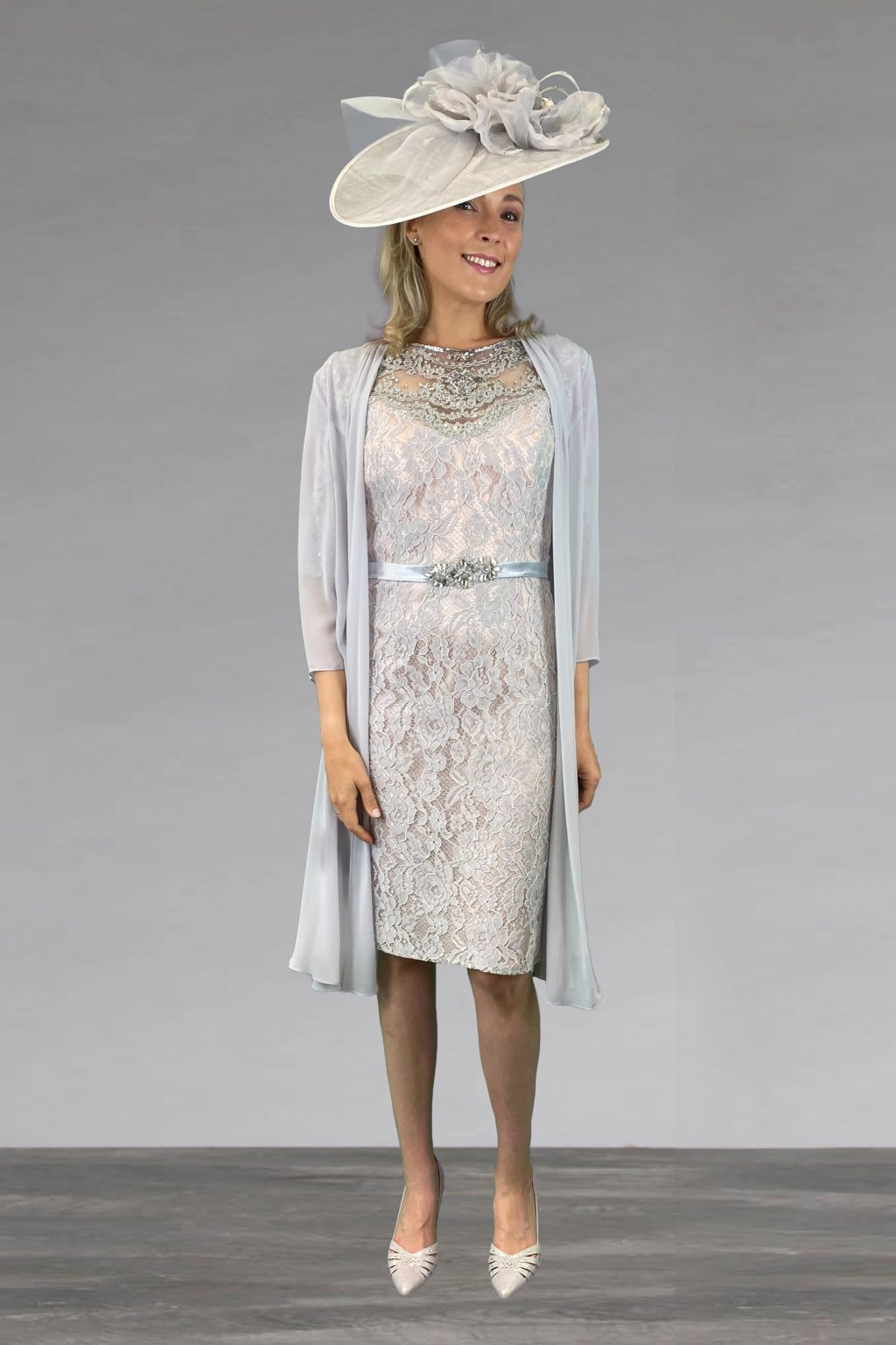 Short fitted lace dress with matching chiffon coat. 008783s ...