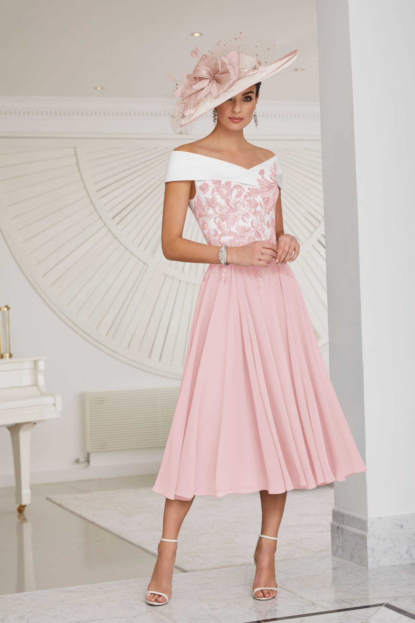 Mid length dress with bardot style neckline. 29516 - Catherines of Partick