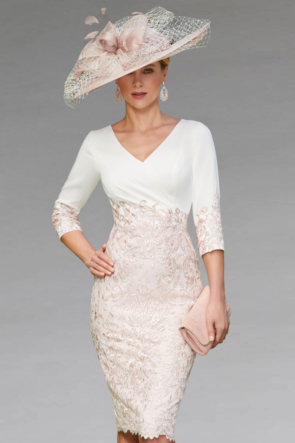Short Fitted Lace Design Dress With Sleeves. 008152a