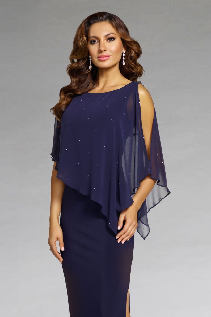 Full Length Dress with Chiffon Overlay. 68004 - Catherines of Partick