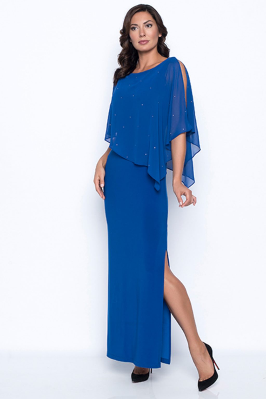 Full Length Dress with Chiffon Overlay. 68004 - Catherines of Partick
