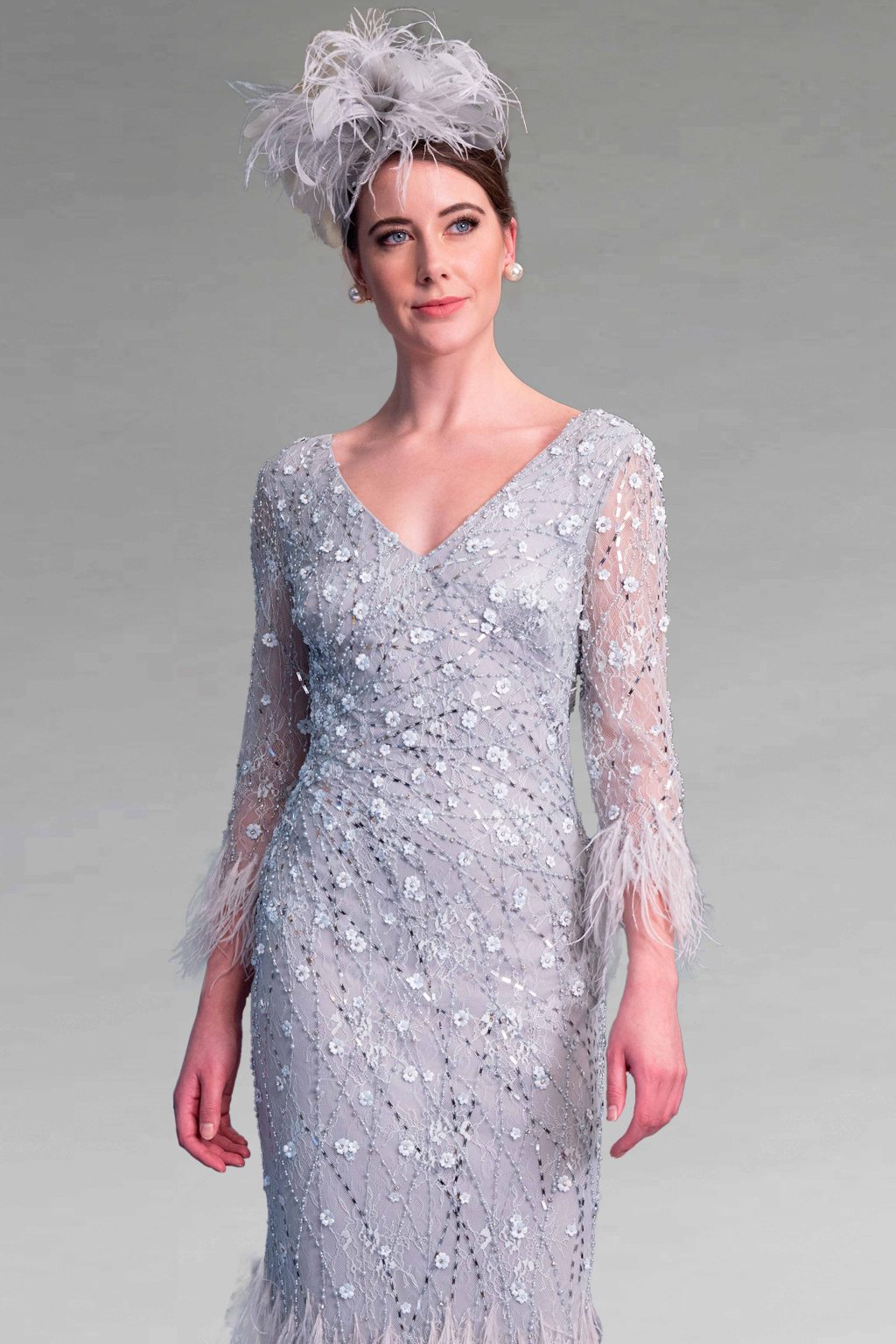 Short Floral Embellished Dress With Feathers. 7007 size 16