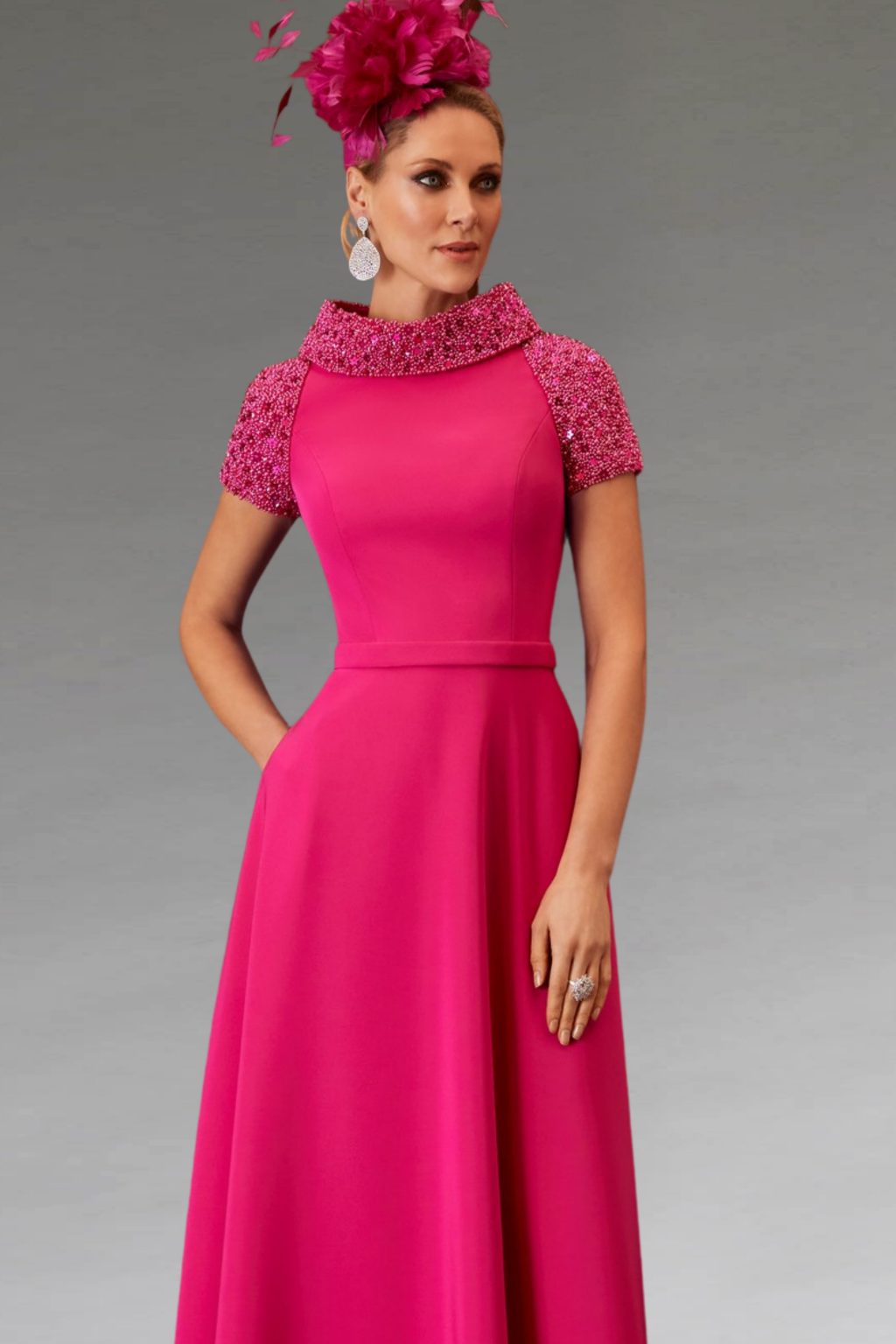 Full Skirted Dress With Beaded Collar.  008184