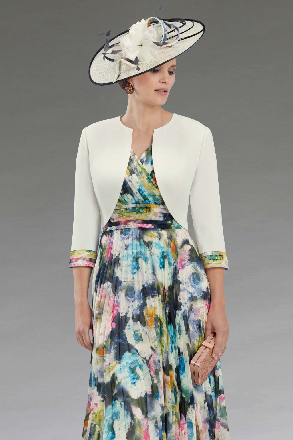 Mid Length Pleated Dress With Matching Jacket.  28901