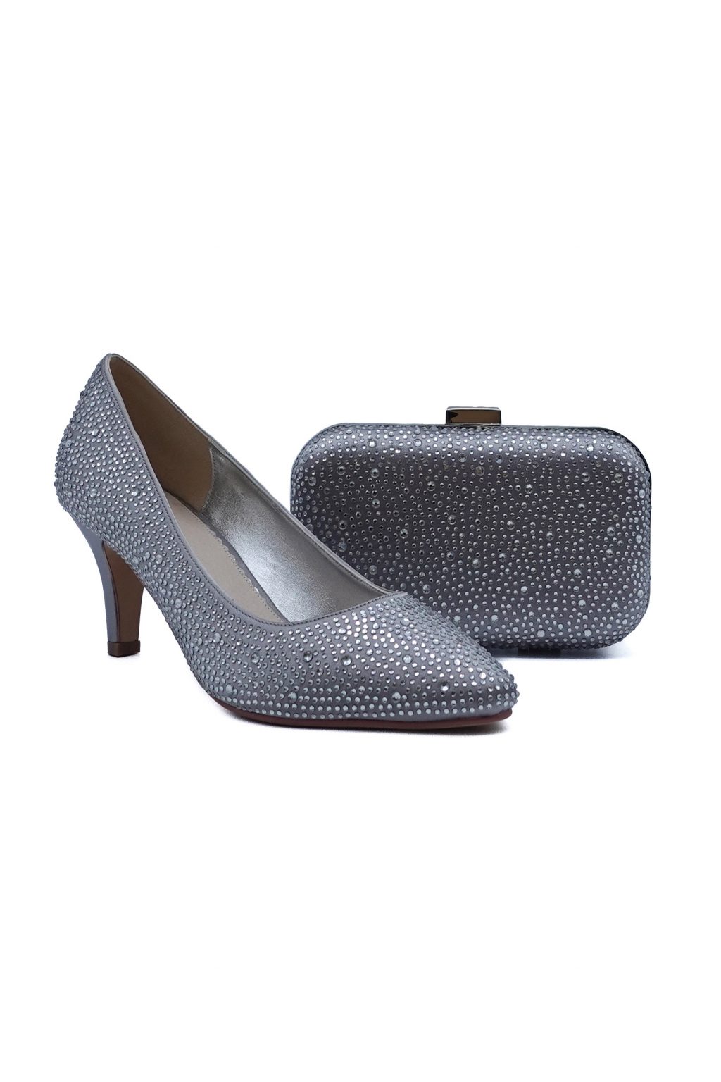 Low Heel Silver Shoe & Matching Bag - PB22D